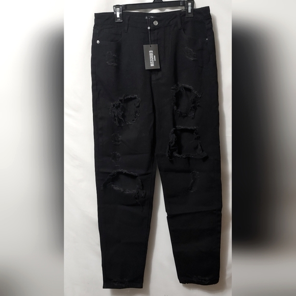 Misguided Black Riot High Rise Ripped Mom Jeans NWT - Picture 3 of 10